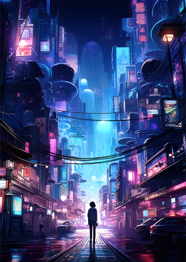 Blade Runner - Neon Sokakta Yalnız Siluet metal tablo