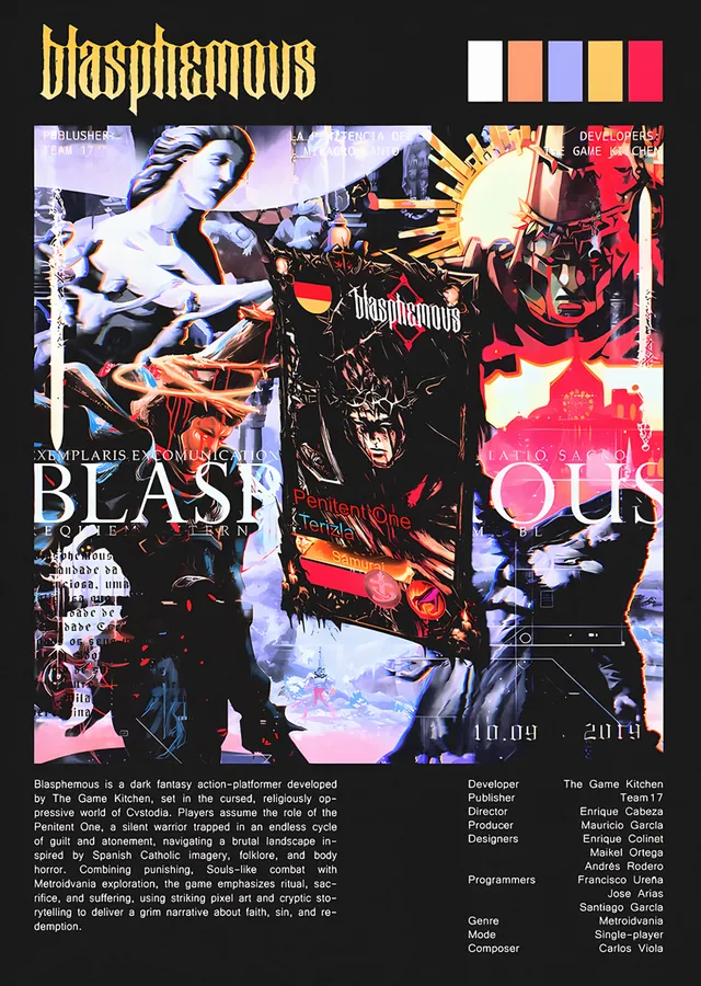 Blasphemous: Üç Panelli Künye Afişi metal tablo