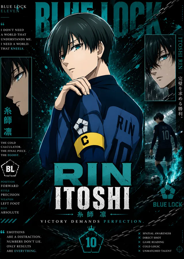 Blue Lock: Rin Itoshi Oyuncu Kartı metal tablo