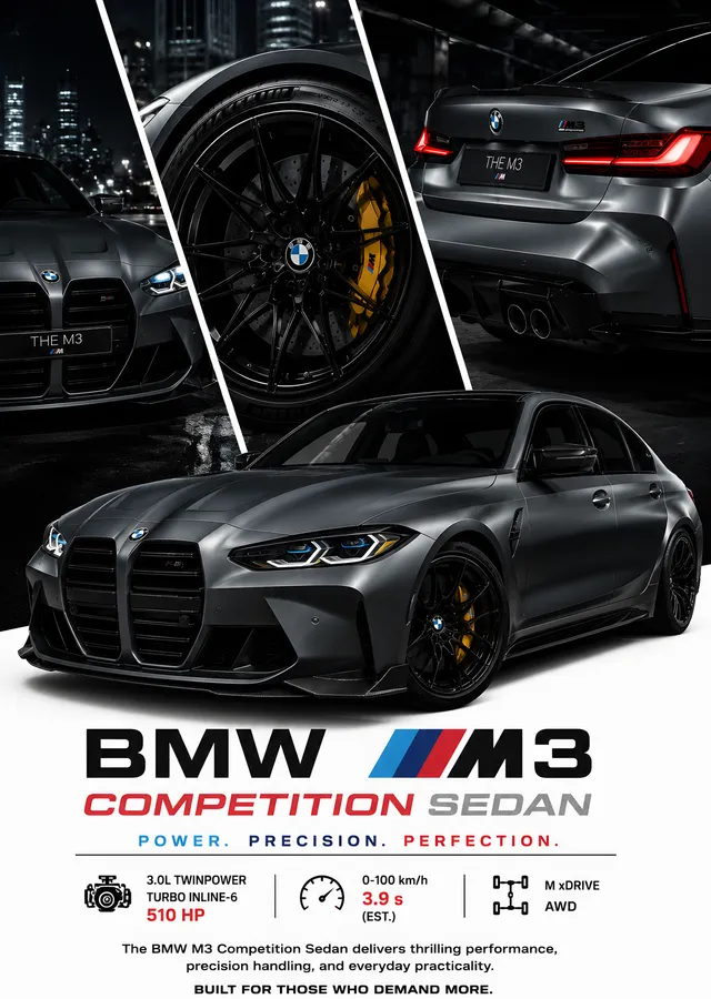 BMW M3 Competition Sedan Künye metal tablo