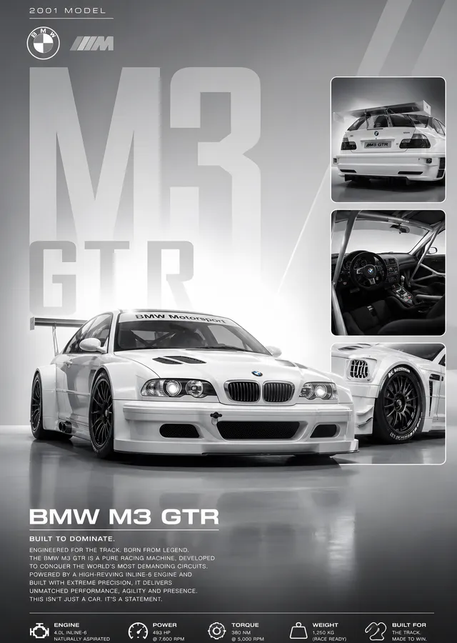 BMW M3 GTR Katalog Sayfası metal tablo