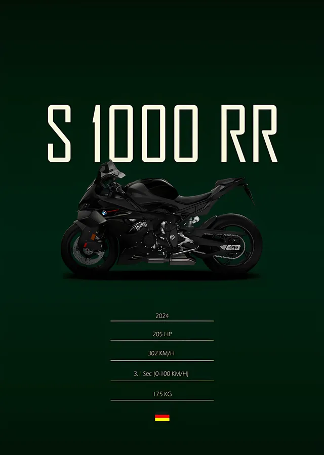 BMW S 1000 RR: Koyu Yeşil Zemin metal tablo
