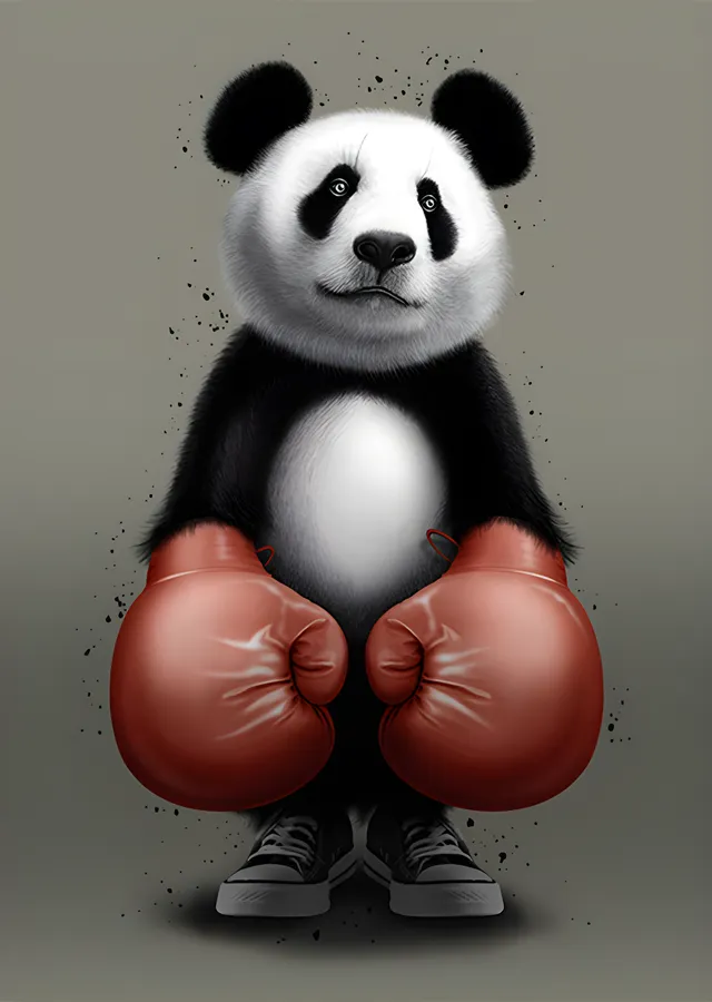 Boks Eldivenli Panda - Kırmızı Eldiven metal tablo