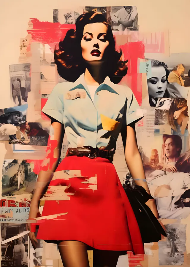 Retro Moda Kolajı - Kırmızı Etekli Kadın metal tablo