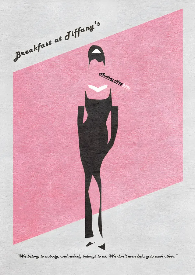 Breakfast at Tiffany's: Minimal Pembe Silüet metal tablo