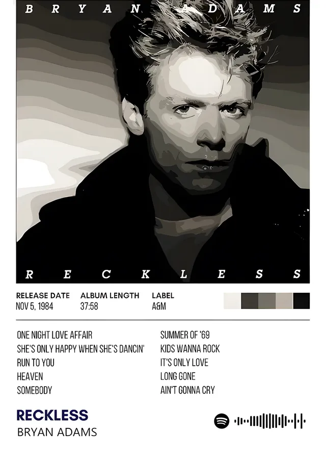 Bryan Adams - Reckless metal tablo