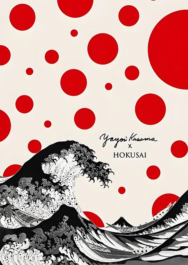 Büyük Dalga ve Puantiye - Yayoi Kusama x Hokusai metal tablo