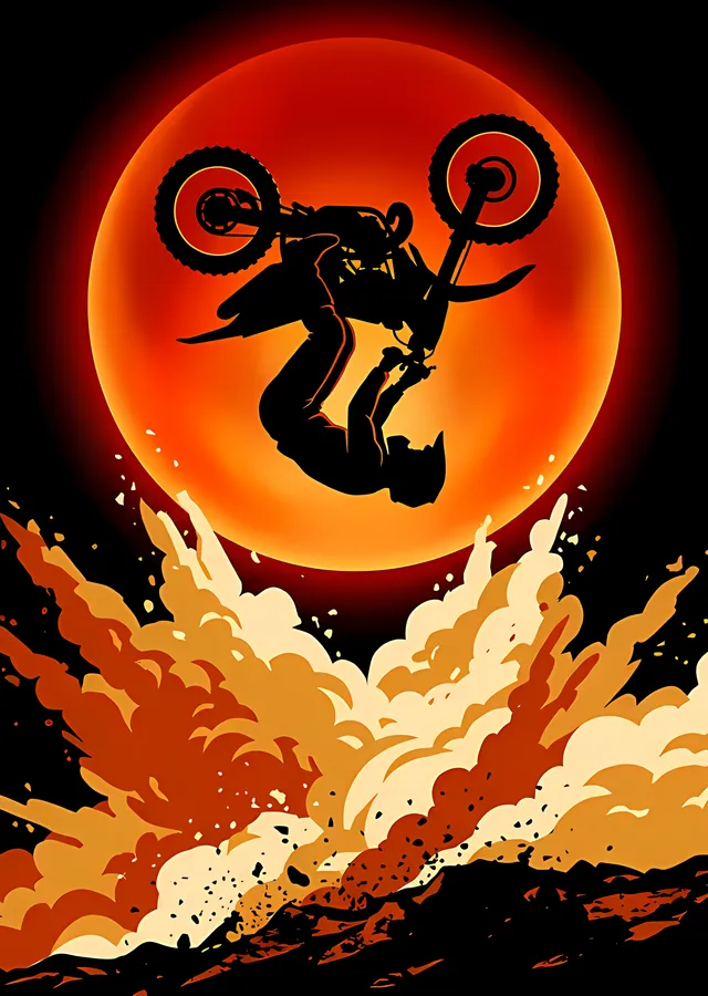 Alev ve Ay - Motocross Sıçraması metal tablo