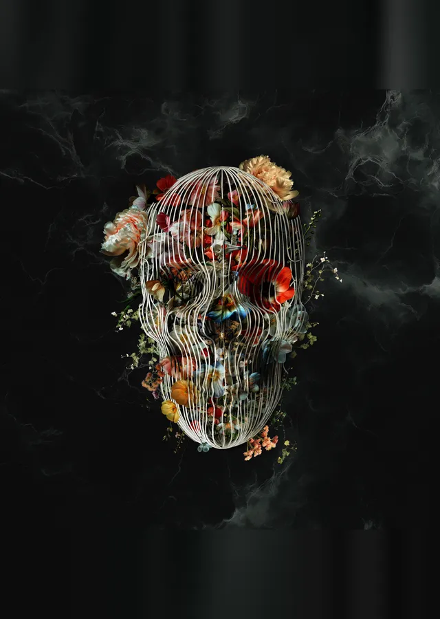 Cage Skull metal tablo