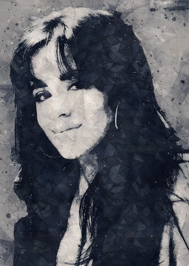 Camila Cabello: Gri Doku Portresi metal tablo