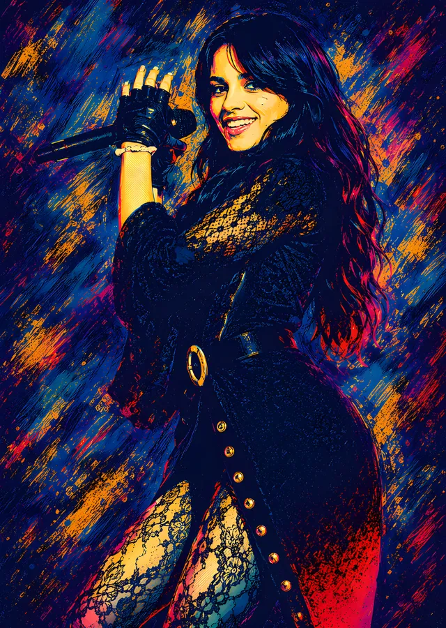 Camila Cabello: Renk Fırtınasında Sahne metal tablo