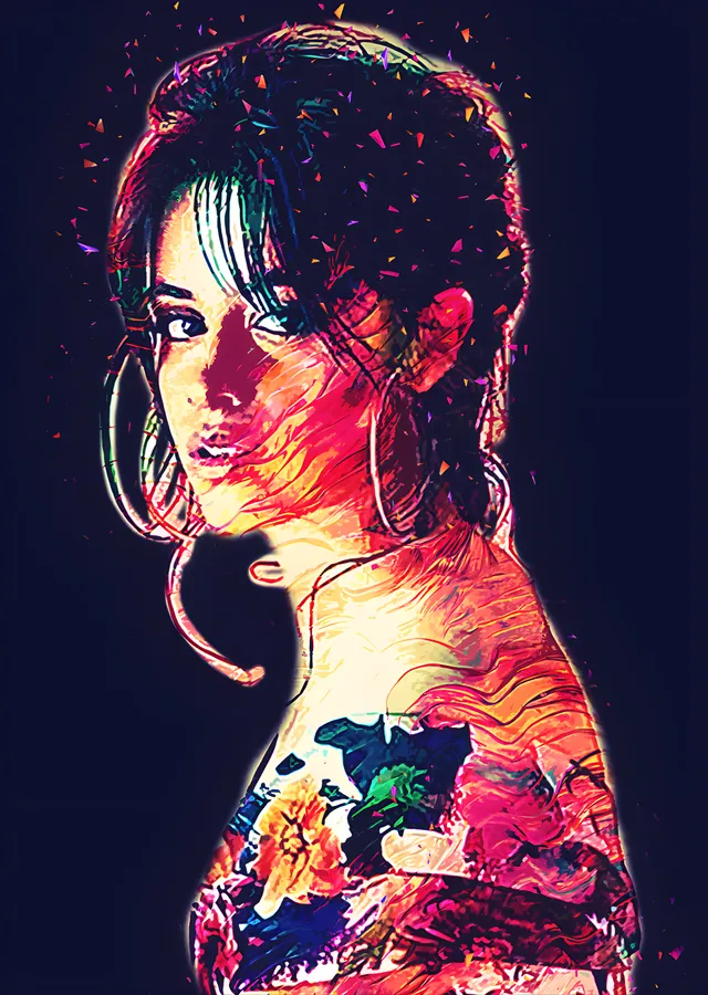 Camila Cabello - Renkli Fırça Portresi metal tablo