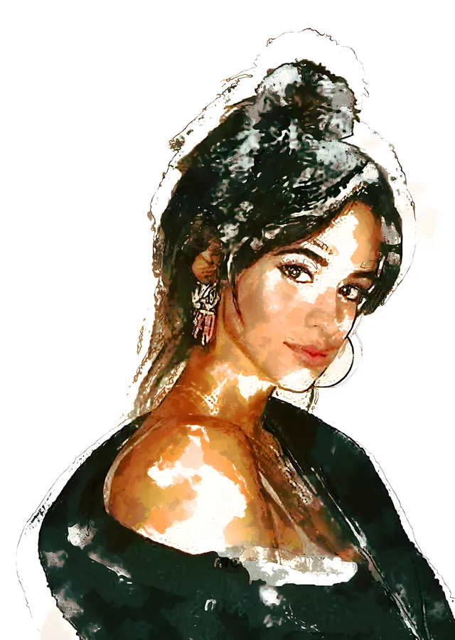 Camila Cabello: Siyah Bluz Suluboya metal tablo