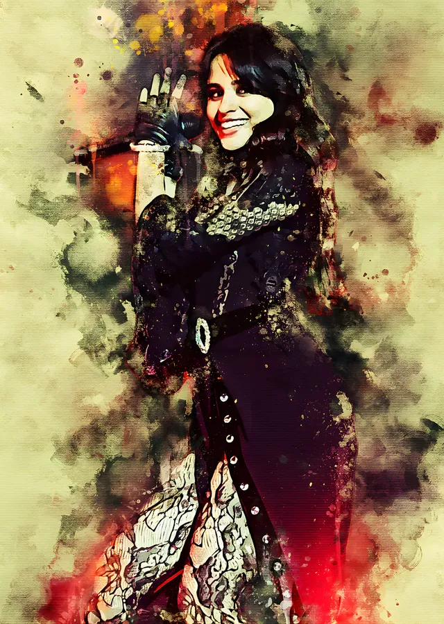 Camila Cabello: Suluboya Siyah Elbise metal tablo
