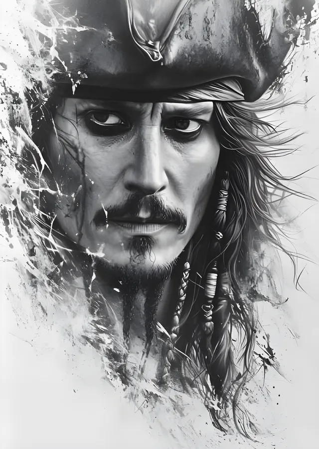 Jack Sparrow - Mürekkep Sıçramalı Yakın Portre metal tablo
