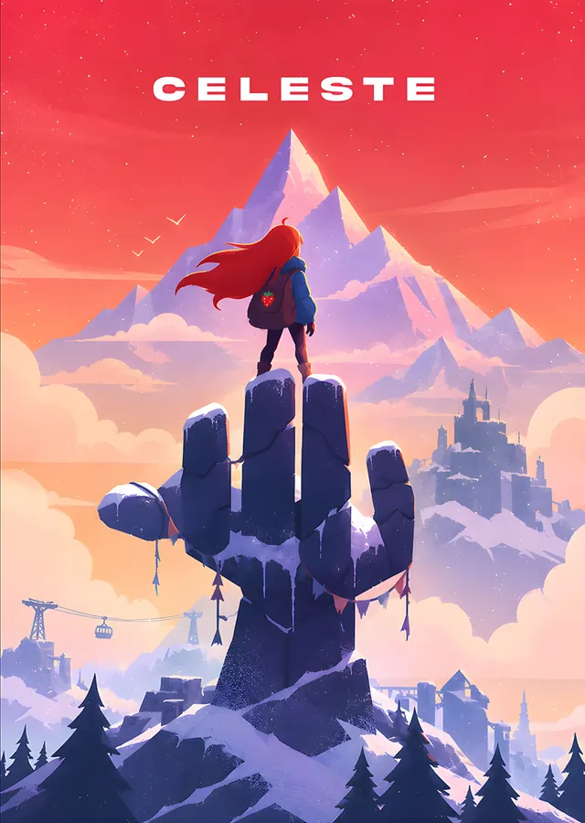 Celeste: El Biçimli Dağın Üstünde Tırmanıcı metal tablo