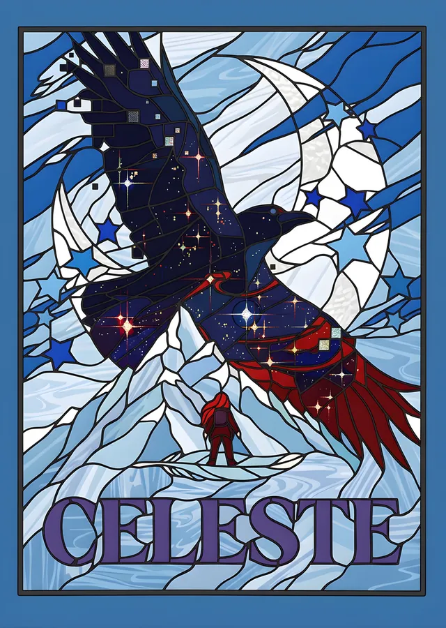 Celeste: Mavi Vitrayda Kuş ve Tırmanıcı metal tablo