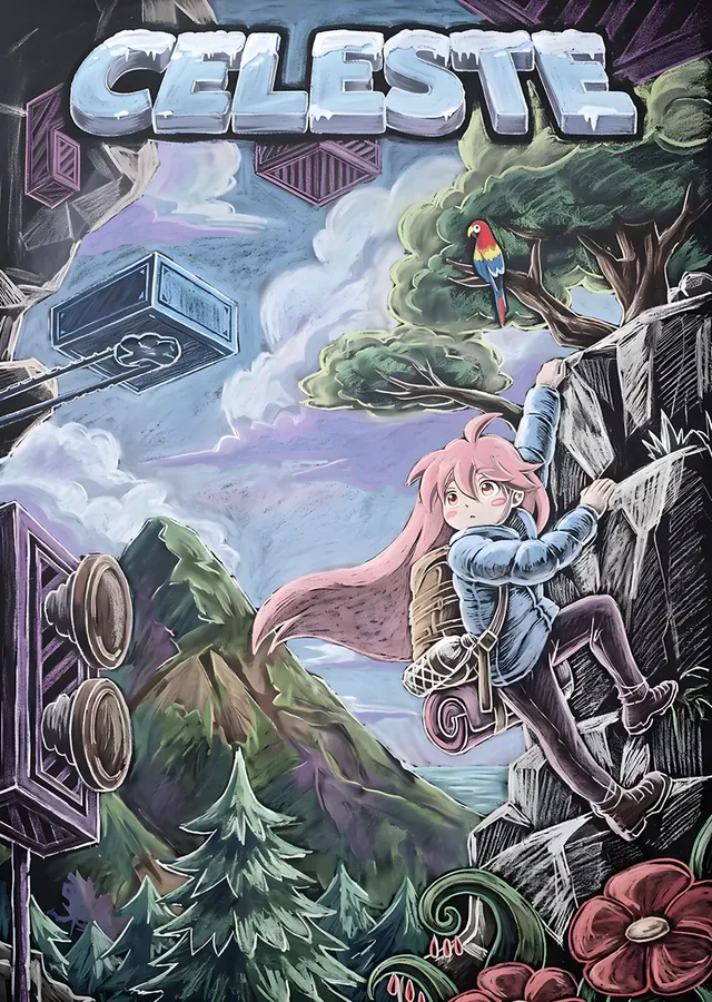Celeste: Tebeşir Dokusunda Dağ Tırmanışı metal tablo