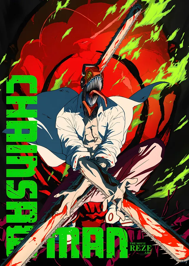Chainsaw Man: Neon Yeşilde Denji metal tablo