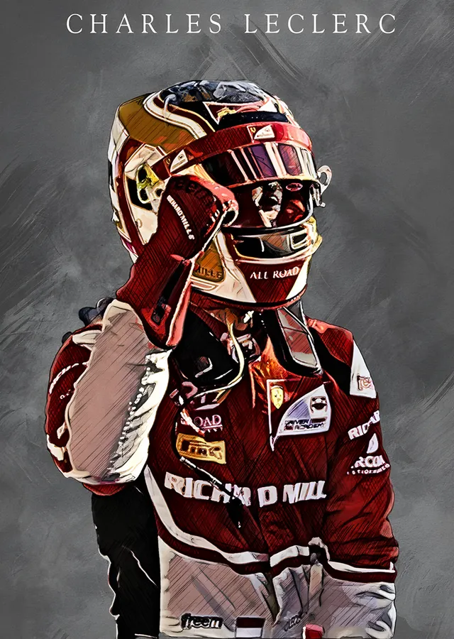 Charles Leclerc - Gri Zemin Portre metal tablo