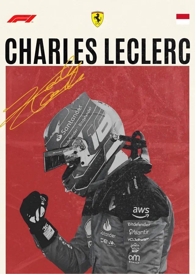 Charles Leclerc - Siyah Beyaz Portre metal tablo