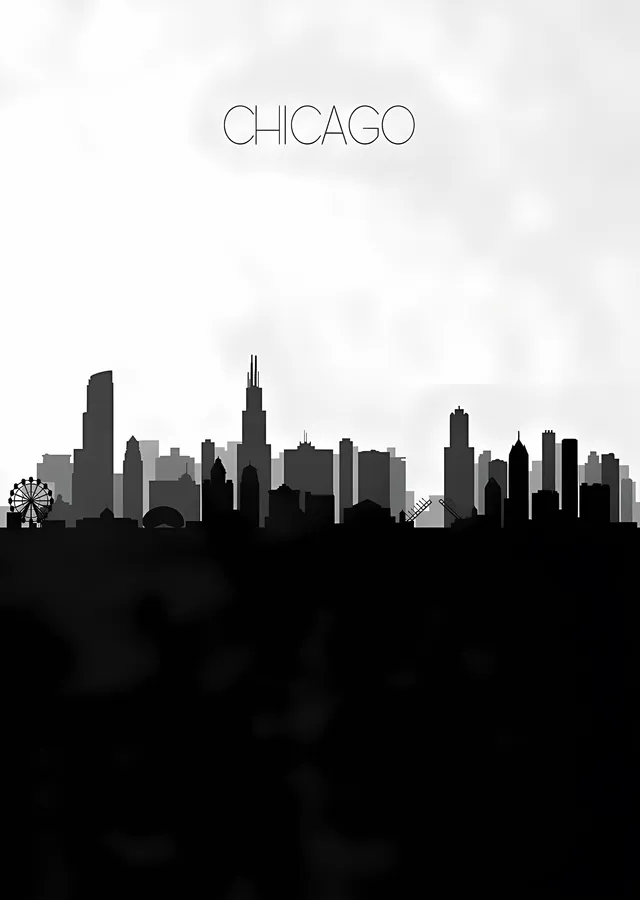 Chicago Silueti - Gri Ton metal tablo