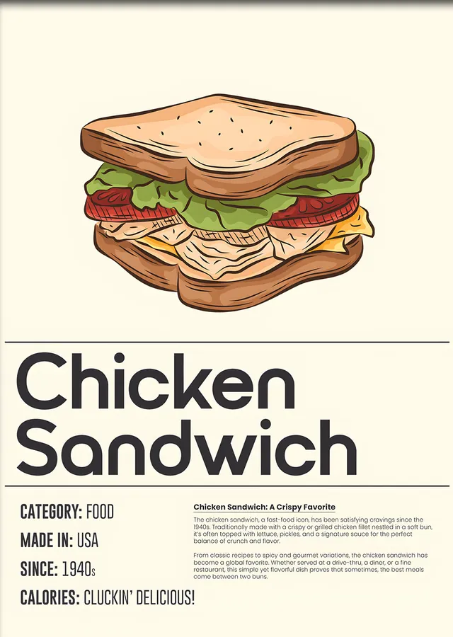 Chicken Sandwich Mutfak Kartı metal tablo