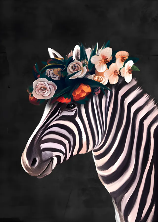 Çiçek Taçlı Zebra metal tablo