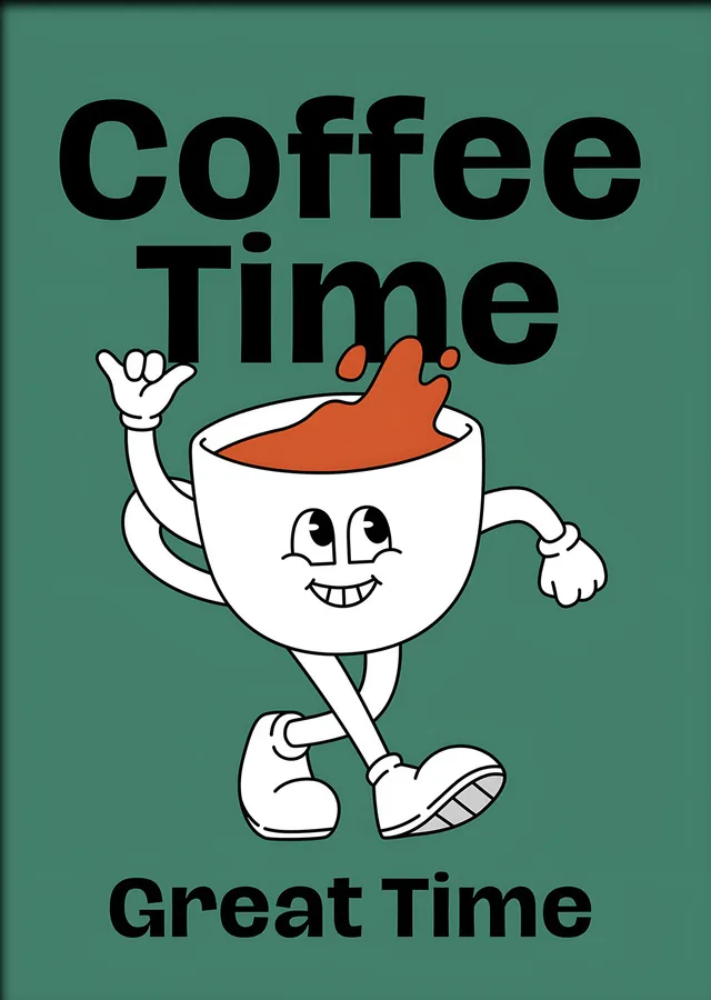 Coffee Time Retro Maskot metal tablo
