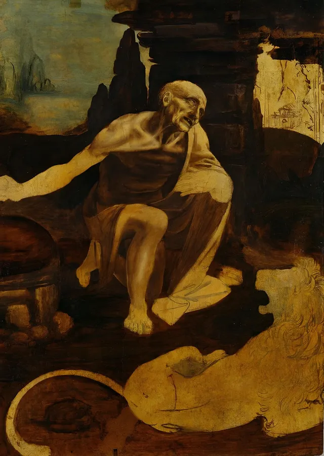 Çölde Aziz Jerome - Leonardo da Vinci metal tablo