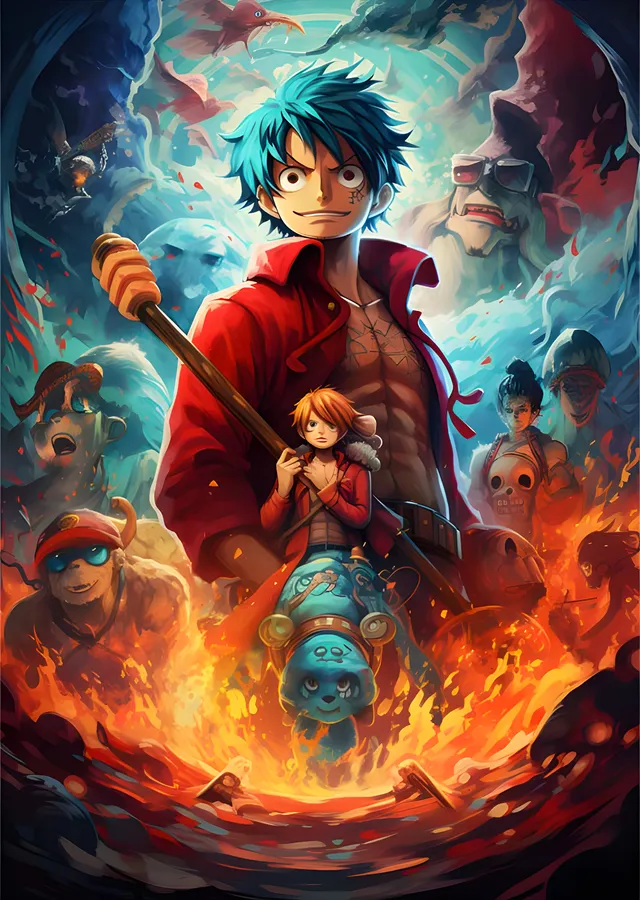 One Piece - Luffy ve Nami Alev Sahnesi metal tablo