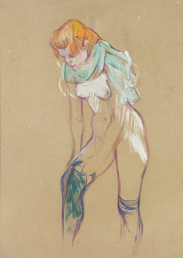 Çorabını Çeken Kadın - Henri de Toulouse-Lautrec metal tablo