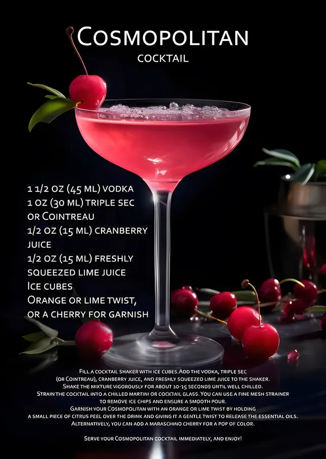 Cosmopolitan Kokteyli - Tarif Panosu metal tablo