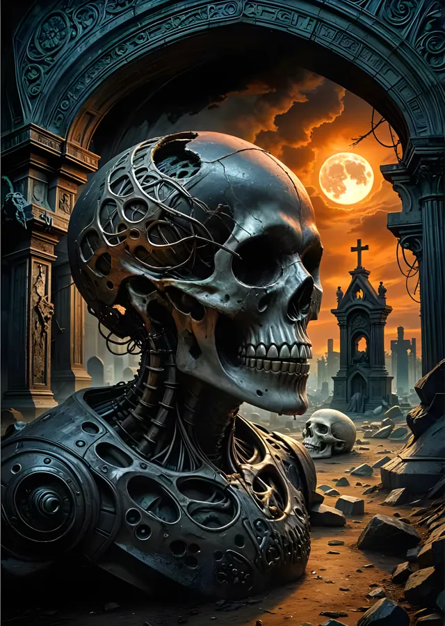Çatlak Kafatası - Gotik Harabede Dolunay metal tablo