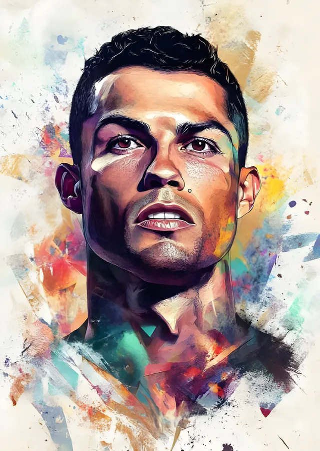 Cristiano Ronaldo - Renk Sıçramalı Grafiti metal tablo