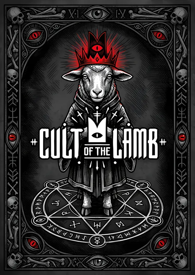 Cult of the Lamb: Kafataslı Pentagram Çerçeve metal tablo