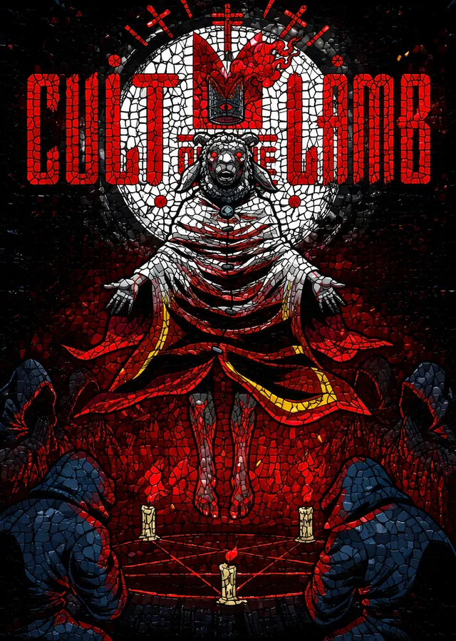 Cult of the Lamb: Kızıl Vitrayda Kuzu metal tablo