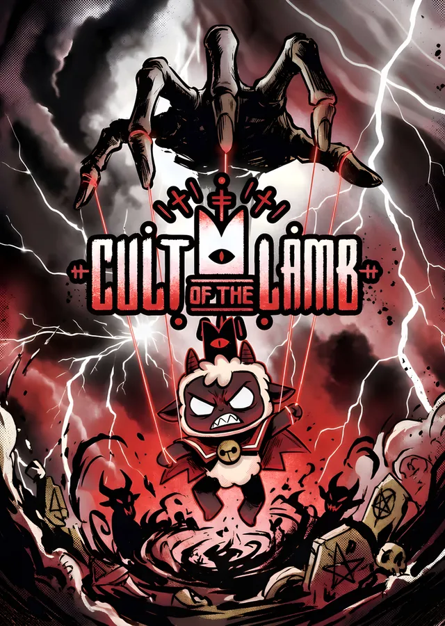 Cult of the Lamb: Şimşekli Gecede Kuzu ve Örümcek metal tablo