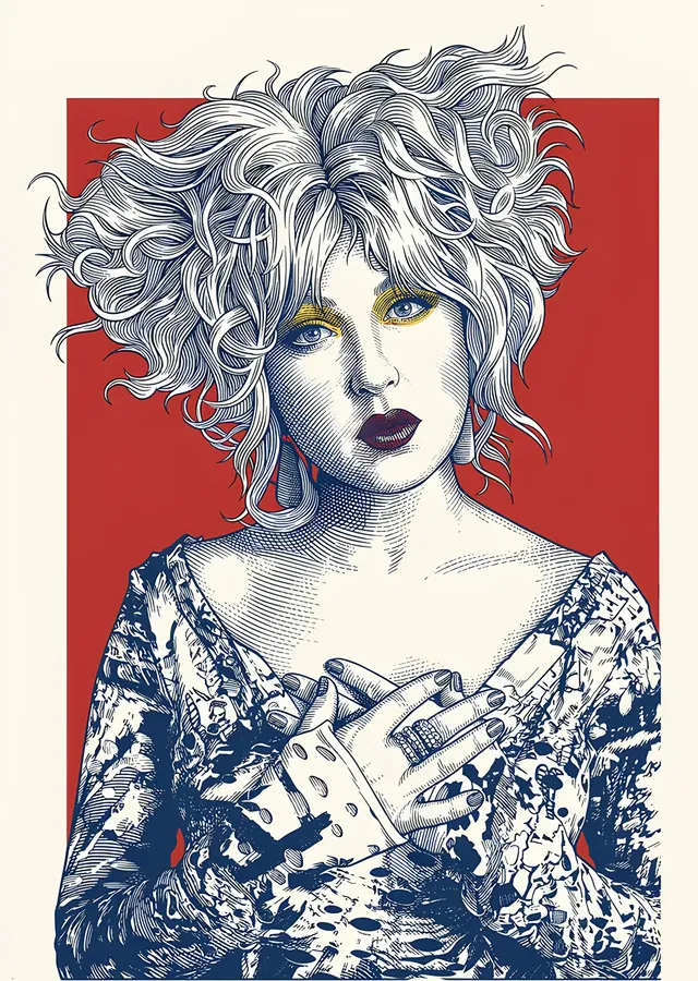 Cyndi Lauper - Gravür Etkili Portre metal tablo