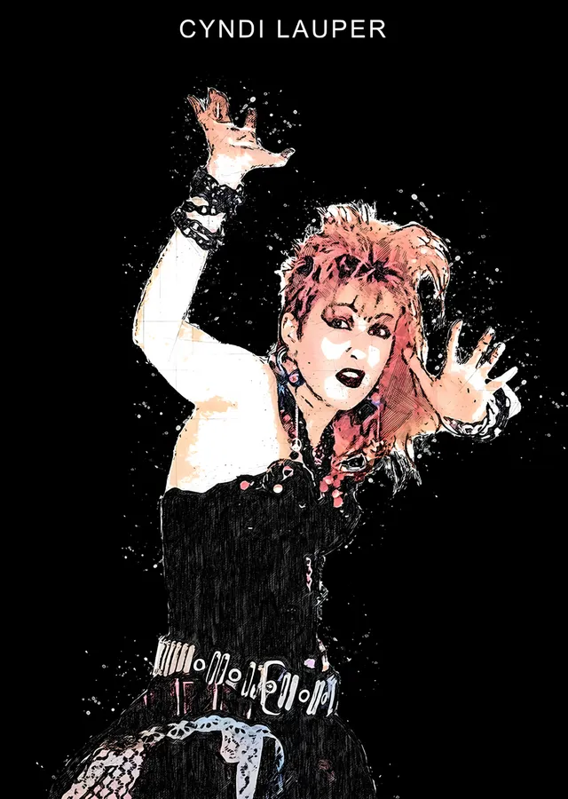 Cyndi Lauper - Sulu Boya Sahne Anı metal tablo