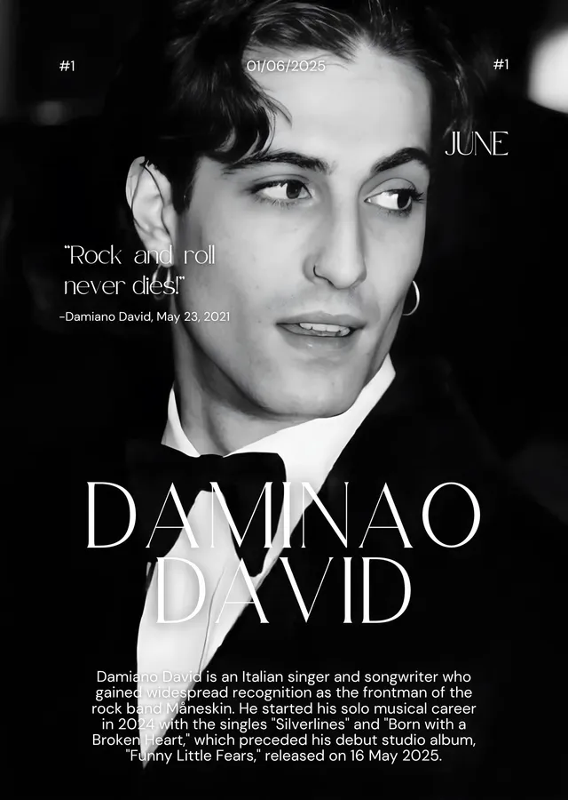 Damiano David: Dergi Kapağı metal tablo