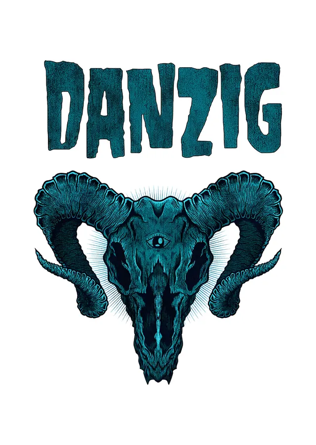 Danzig: Turkuaz Boynuzlu Kafatası metal tablo