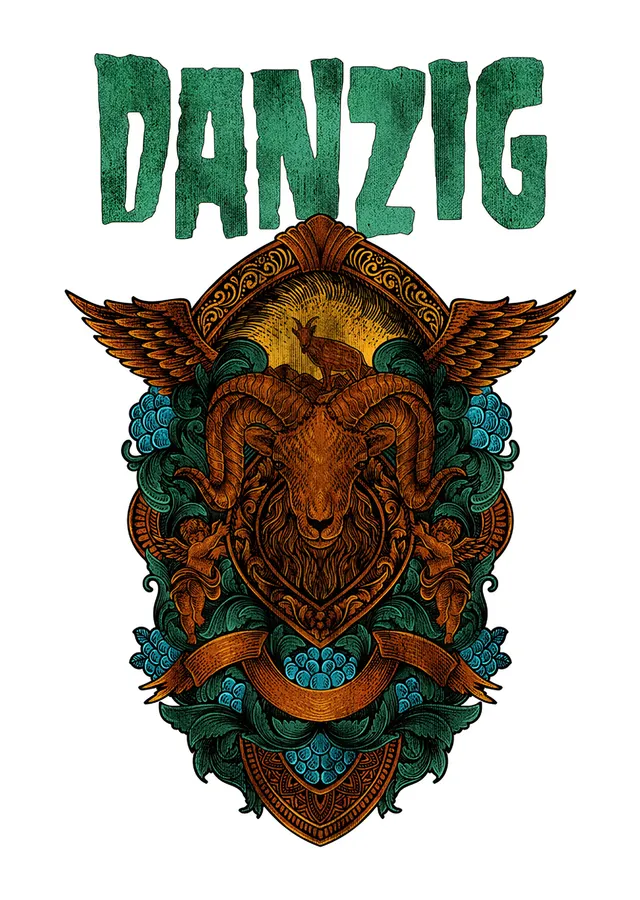 Danzig: Yeşil Süslemede Kanatlı Koç Kafası metal tablo