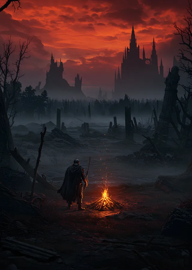 Dark Souls - Uzaktaki Kale ve Ateş metal tablo