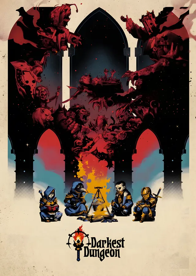 Darkest Dungeon: Gotik Kemerlerde Kamp Ateşi metal tablo
