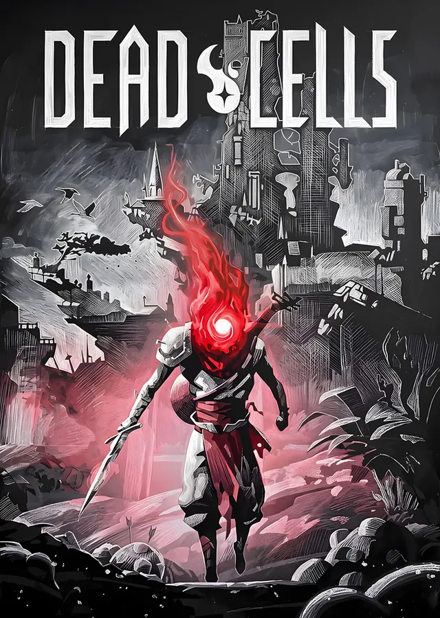 Dead Cells: Gri Harabede Kızıl Alevli Savaşçı metal tablo