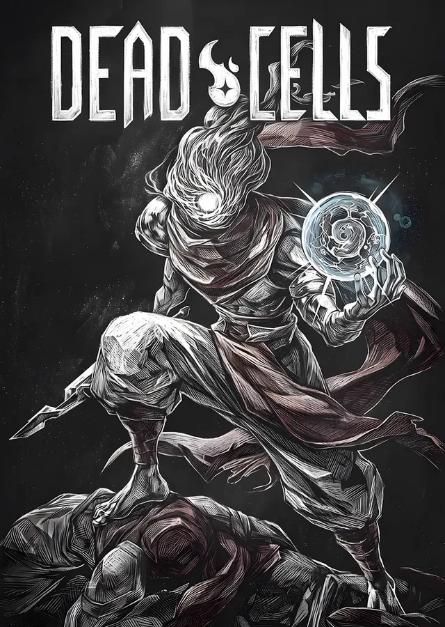 Dead Cells: Gri Zeminde Alev Başlı Savaşçı metal tablo