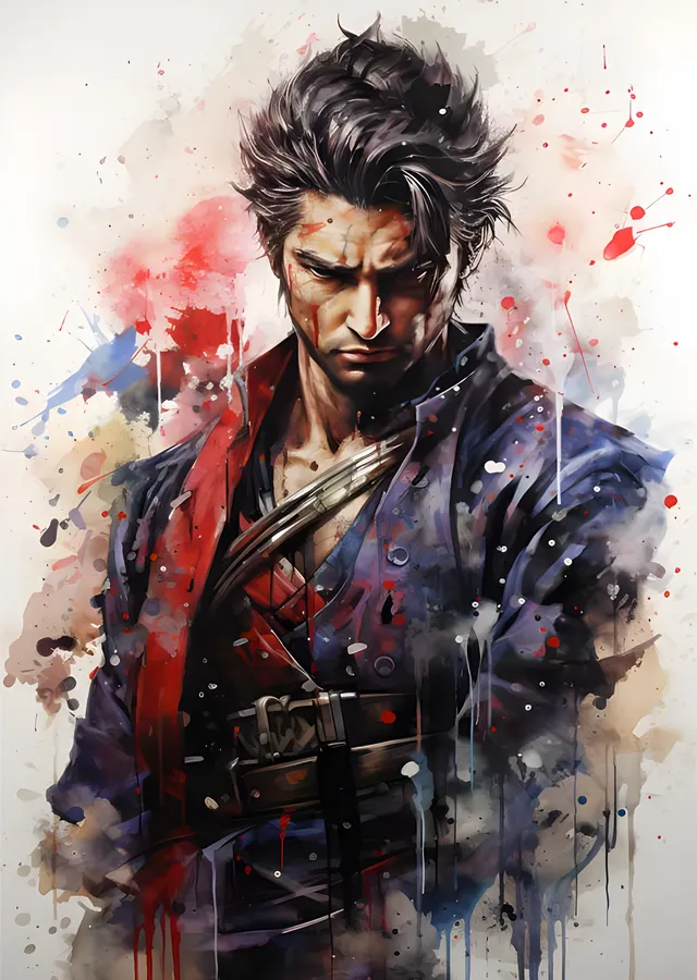 Ronin Savaşçı - Kırmızı Suluboya Sıçramaları metal tablo