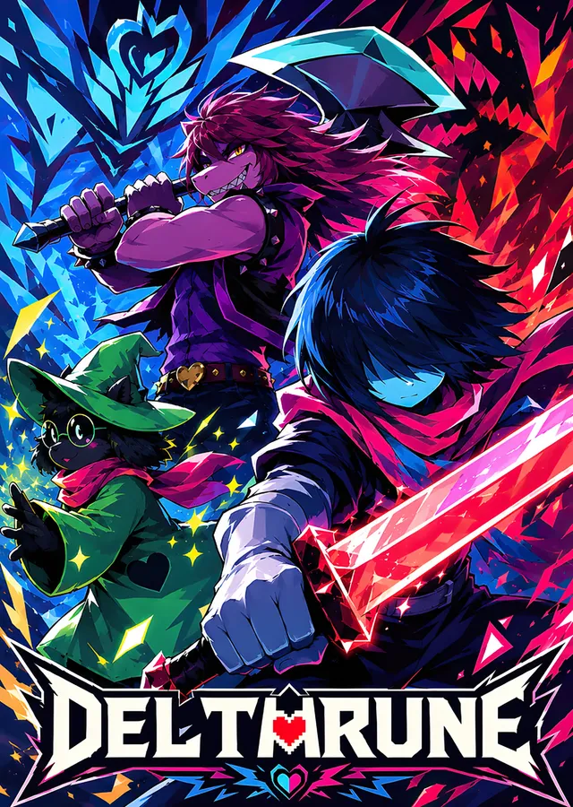 Deltarune: Neon Kılıçla Kris ve Ekip metal tablo