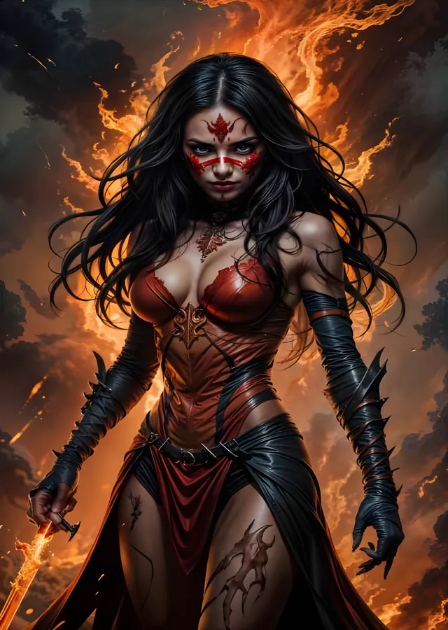 Alev Kılıçlı Demon Leydi - Ateş Göğü metal tablo